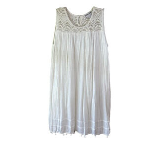 Jessica‎ Taylor White Embroidered Dress/Beach Coverup Size L Boho Peasant